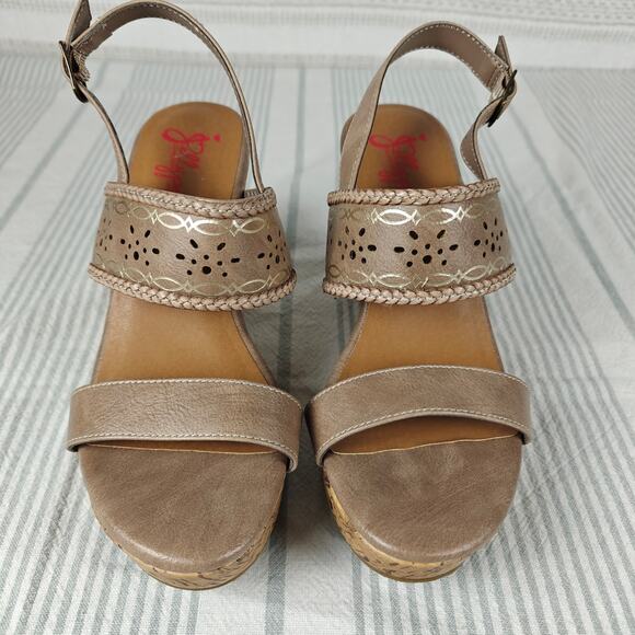 Jellypop Tan Gray Cork Wedge Sandals Size 7.5 NEW - Picture 2 of 10
